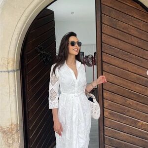 Zara White Long Sleeve Lace Dress